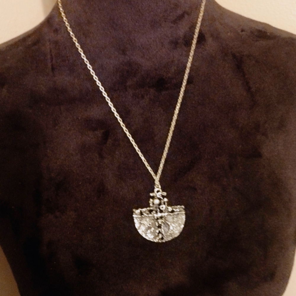 Large Sized Vintage Guy Vidal Mid Century Modernist/Pewter Pendant Necklace